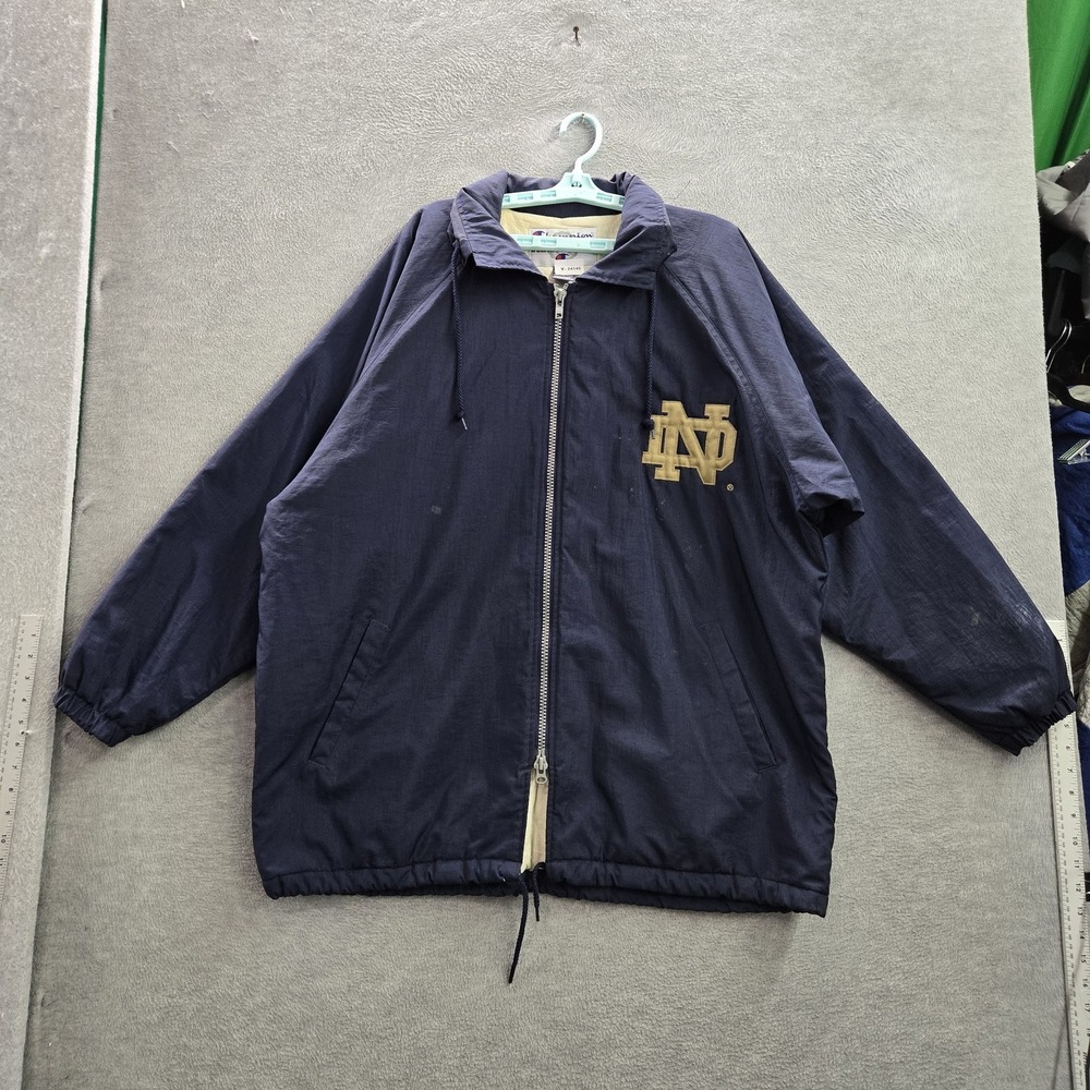 VINTAGE Notre Dame Fighting Irish Men Jacket L‎ Navy Champion 90s Rain Coat